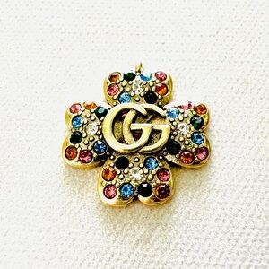 Gucci Gold Pendant, Charm, multi colored crystals, jewelry, upcycled, Authentix